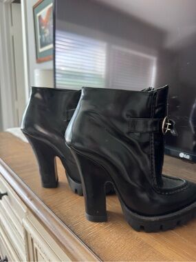 Prada Black Patent Leather Chunky Heel Ankle Boots